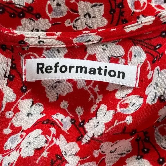 Reformation Andre Floral Crepe Midi Dress in Nina Red‎ Size 6 - Picture 7 of 9